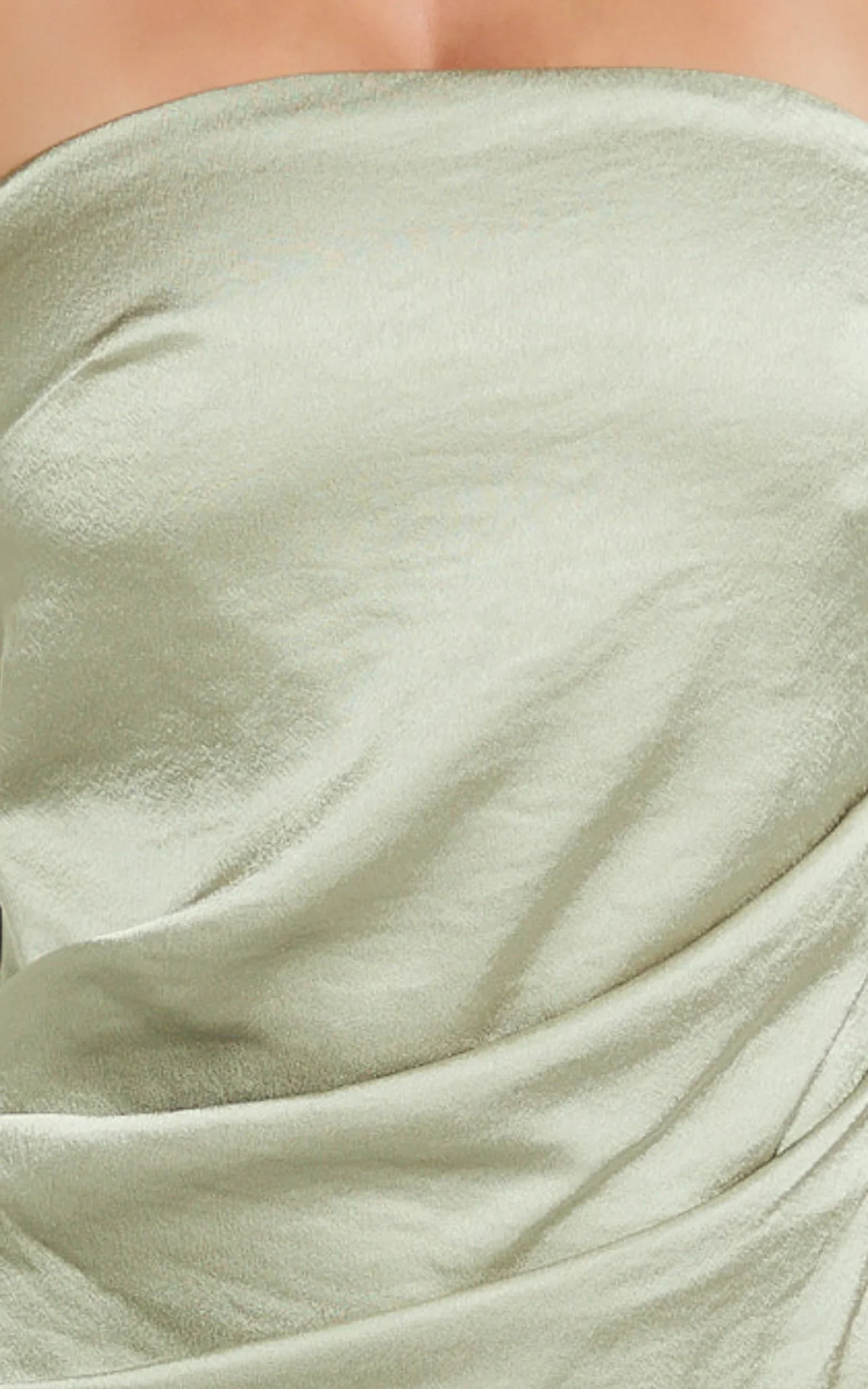 Laurie Maxi Dress - Strapless Draped Satin Dress in Light Olive