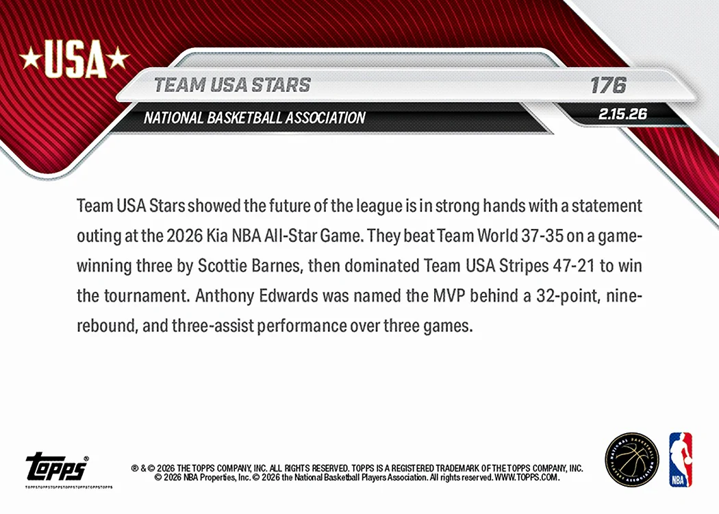 Team USA Stars - 2025-26 NBA Topps NOW® - Card 176 - PR: 1262