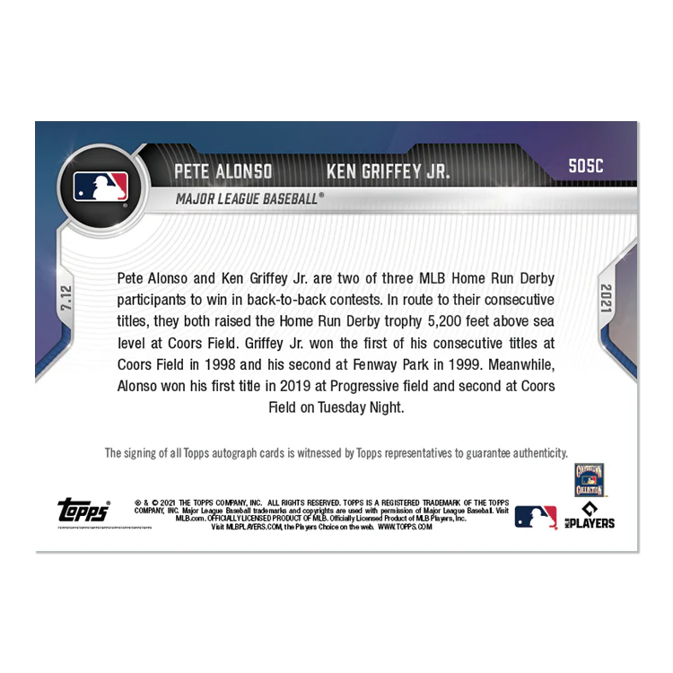 On-Card Auto # to 5 - Pete Alonso / Ken Griffey Jr. - 2021 MLB TOPPS NOW® Card 505C