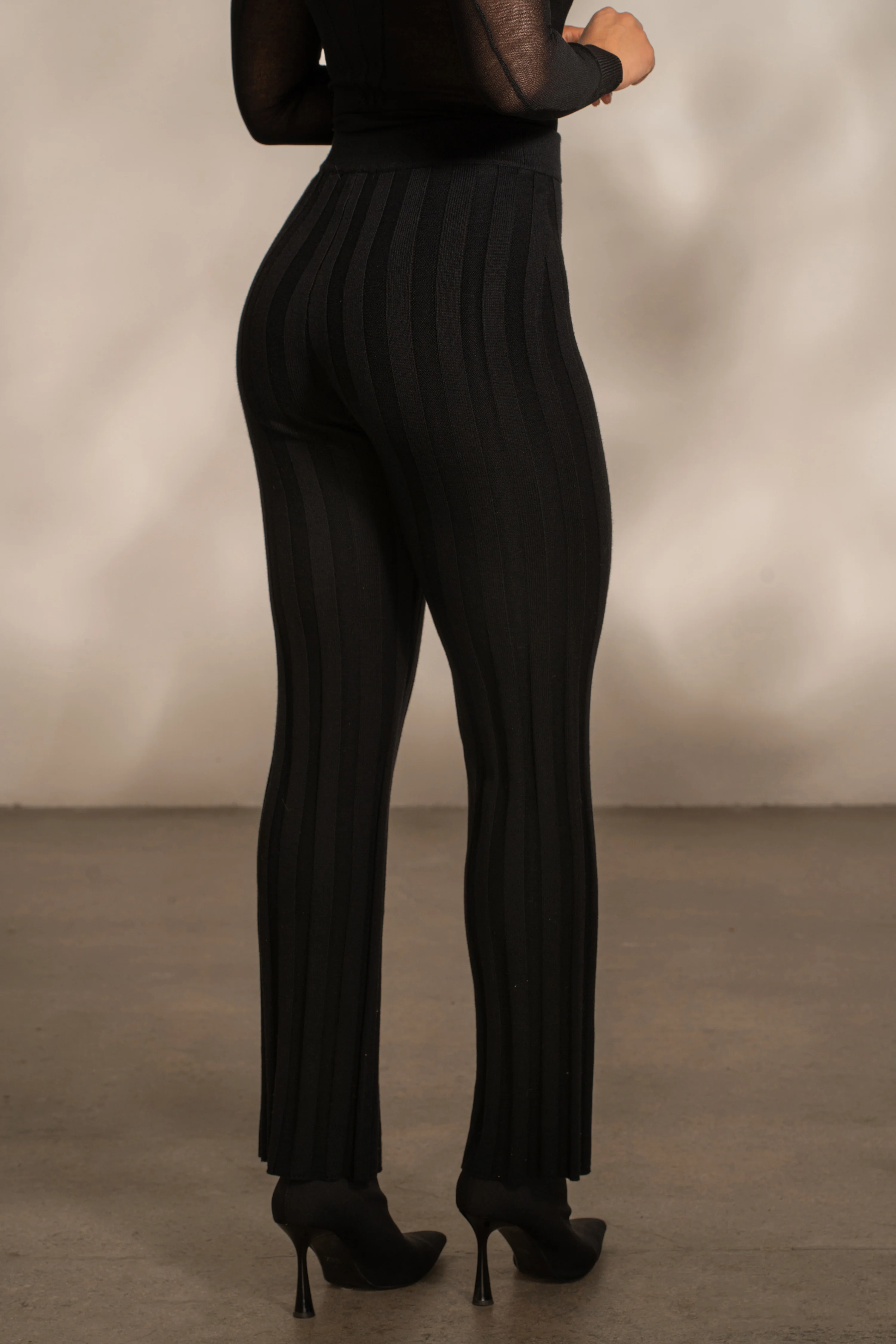 Black Darcey Ribbed Pants