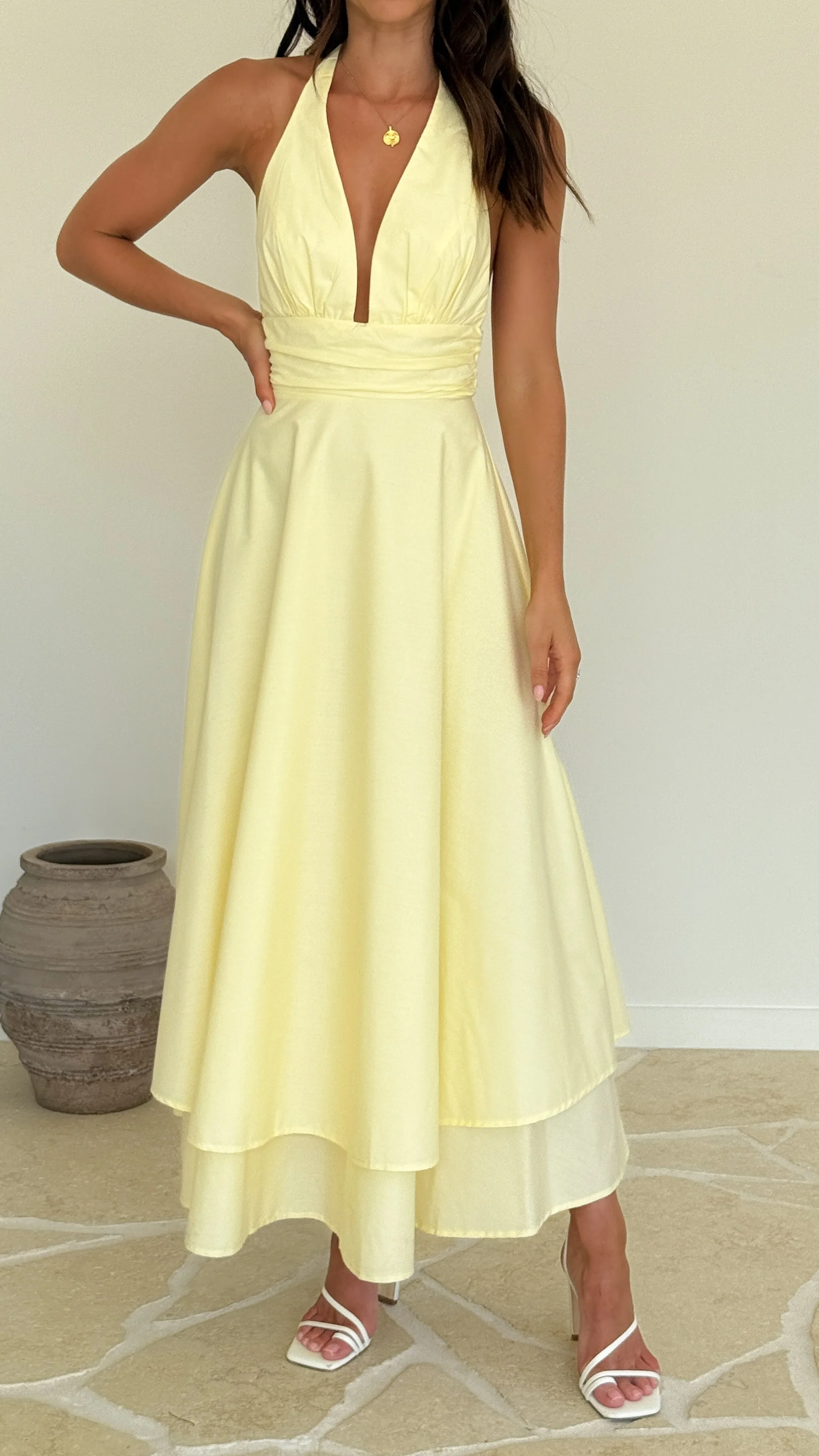 Kathy Halter Neck Maxi Dress - Lemon