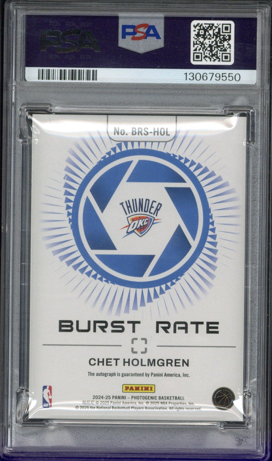 2024 Panini Photogenic Chet Holmgren Autograph /49 Burst Rate Sig-Diamond #BRSHOL PSA 8