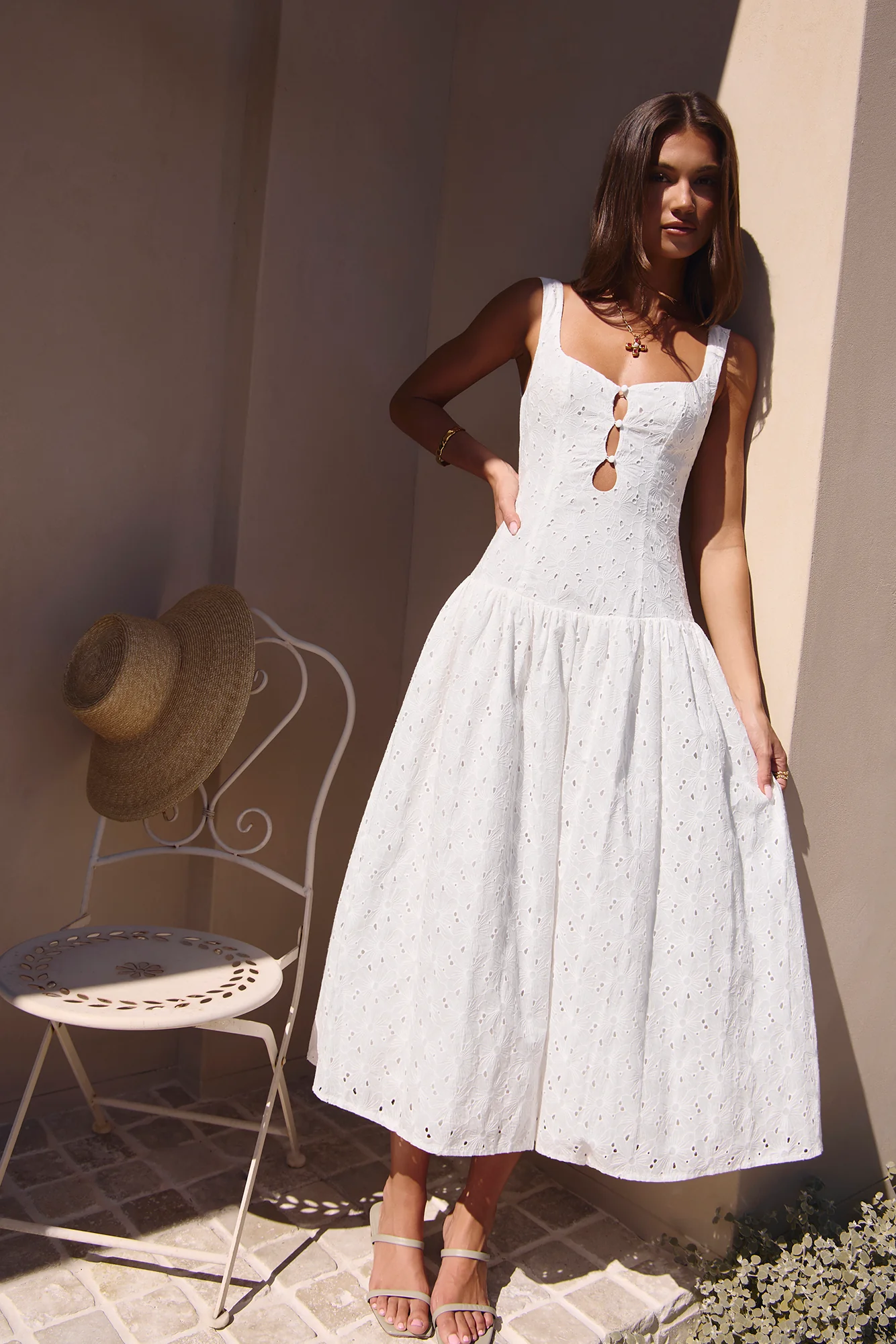 Romance Stitched Maxi Dress White