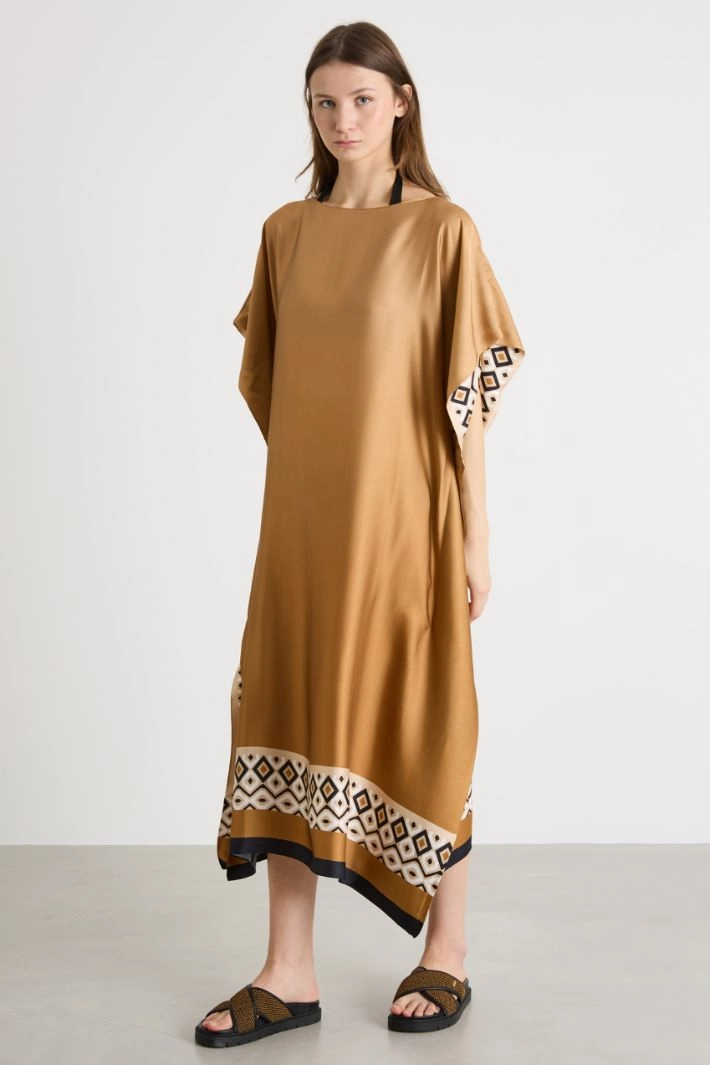 Oversized printed viscose kaftan - CAMEL