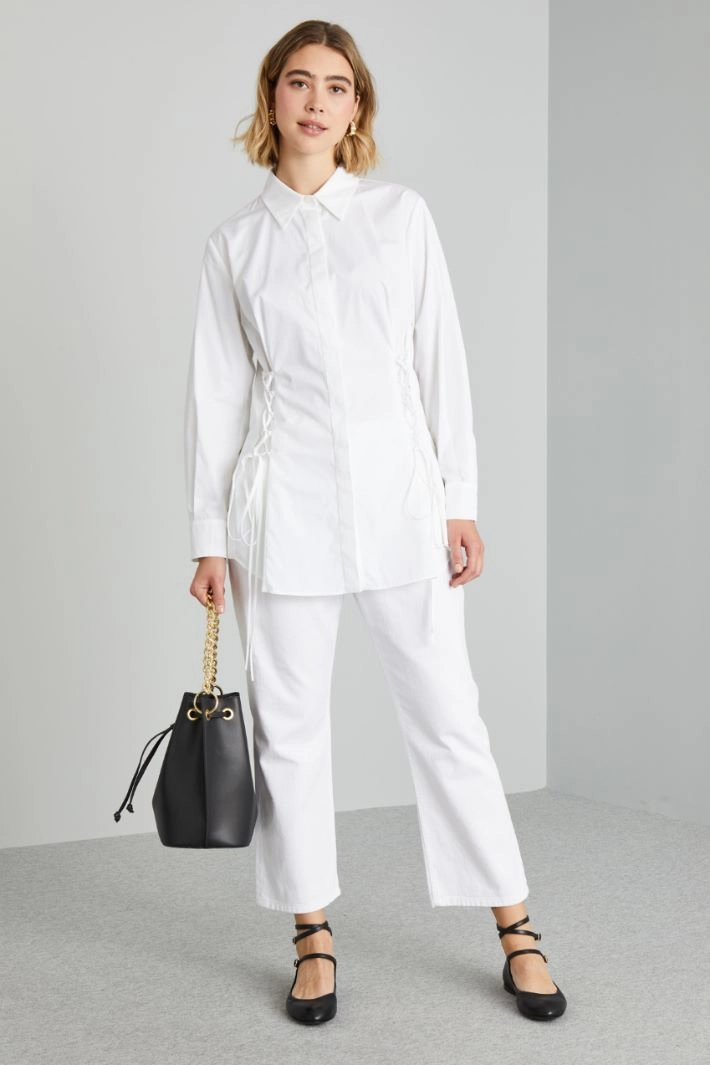 Lace-up poplin tunic - WHITE