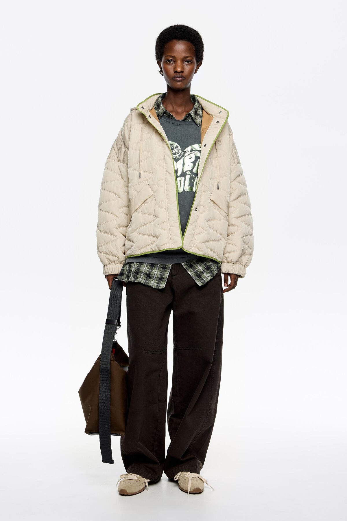 Ivory short padded jacket hood