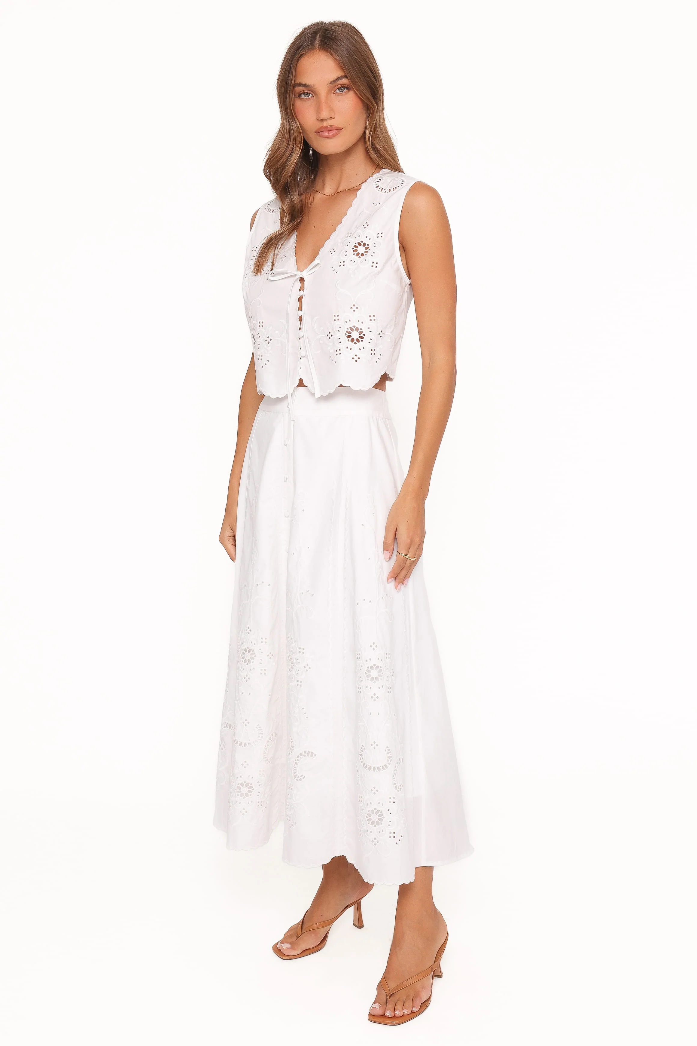 Kye Midi Skirt - White Broderie