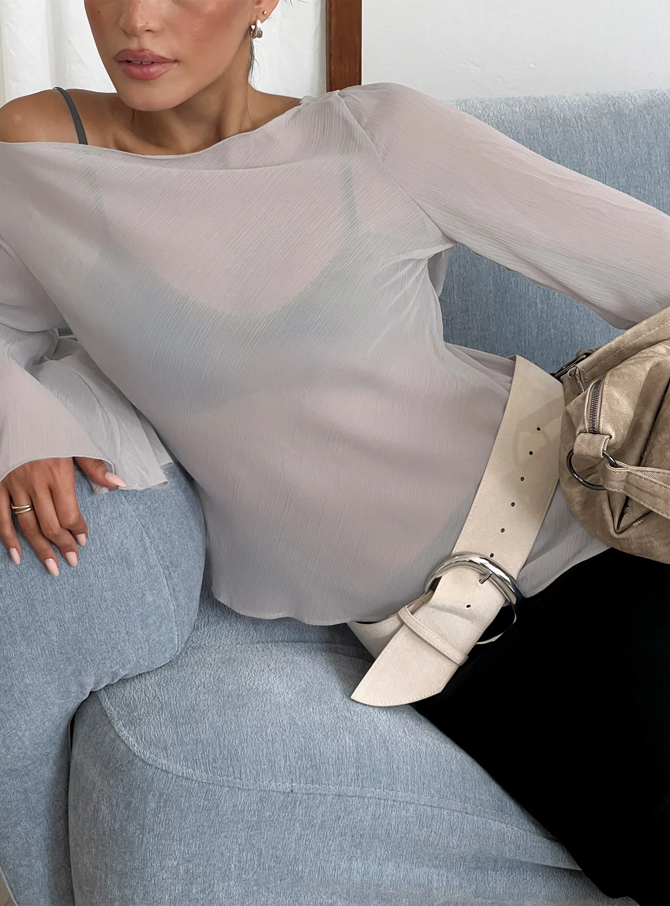 Esmaria Long Sleeve Flared Top Slate