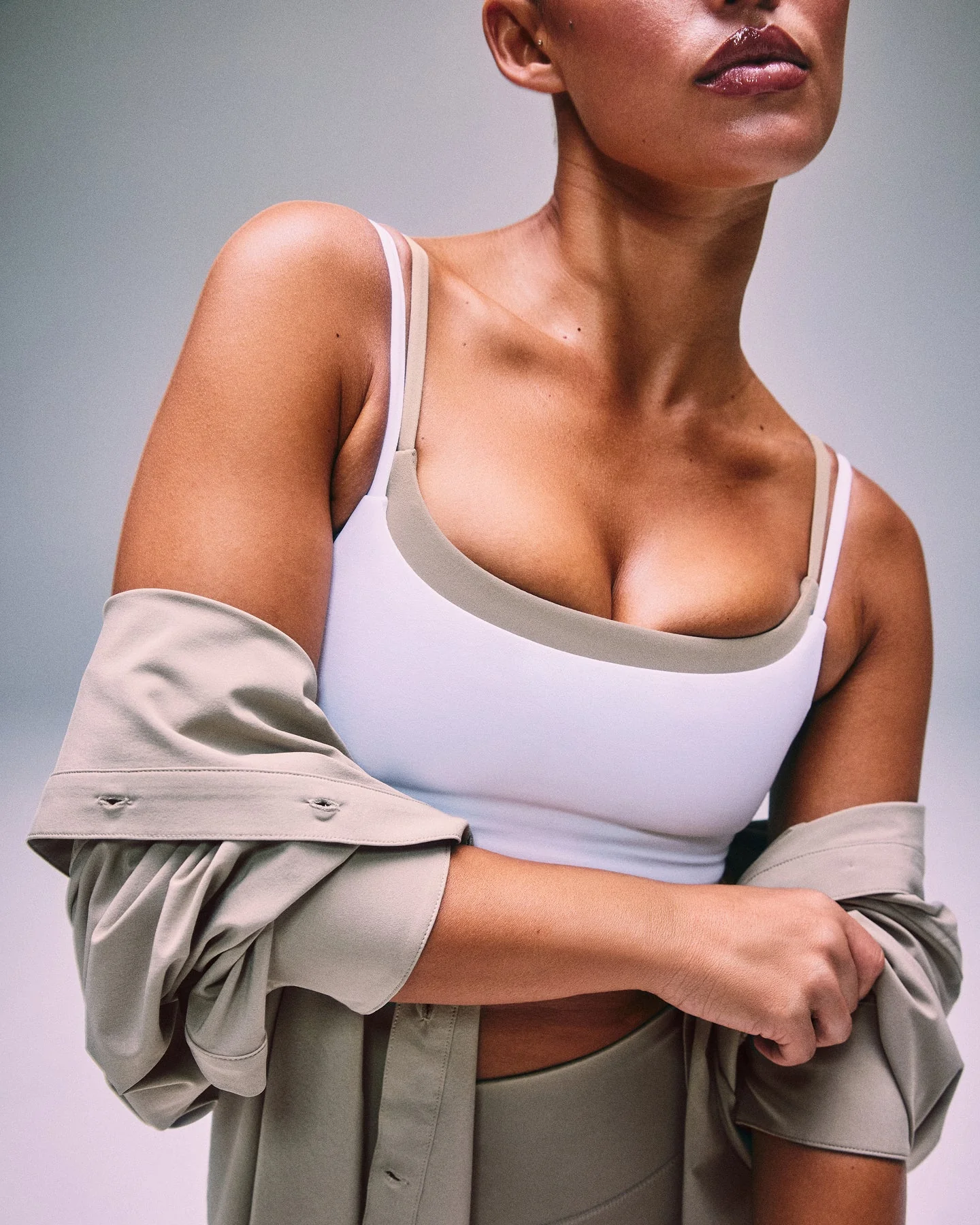 SoftMotion™ Strappy Sports Bra with Grey Logo | White