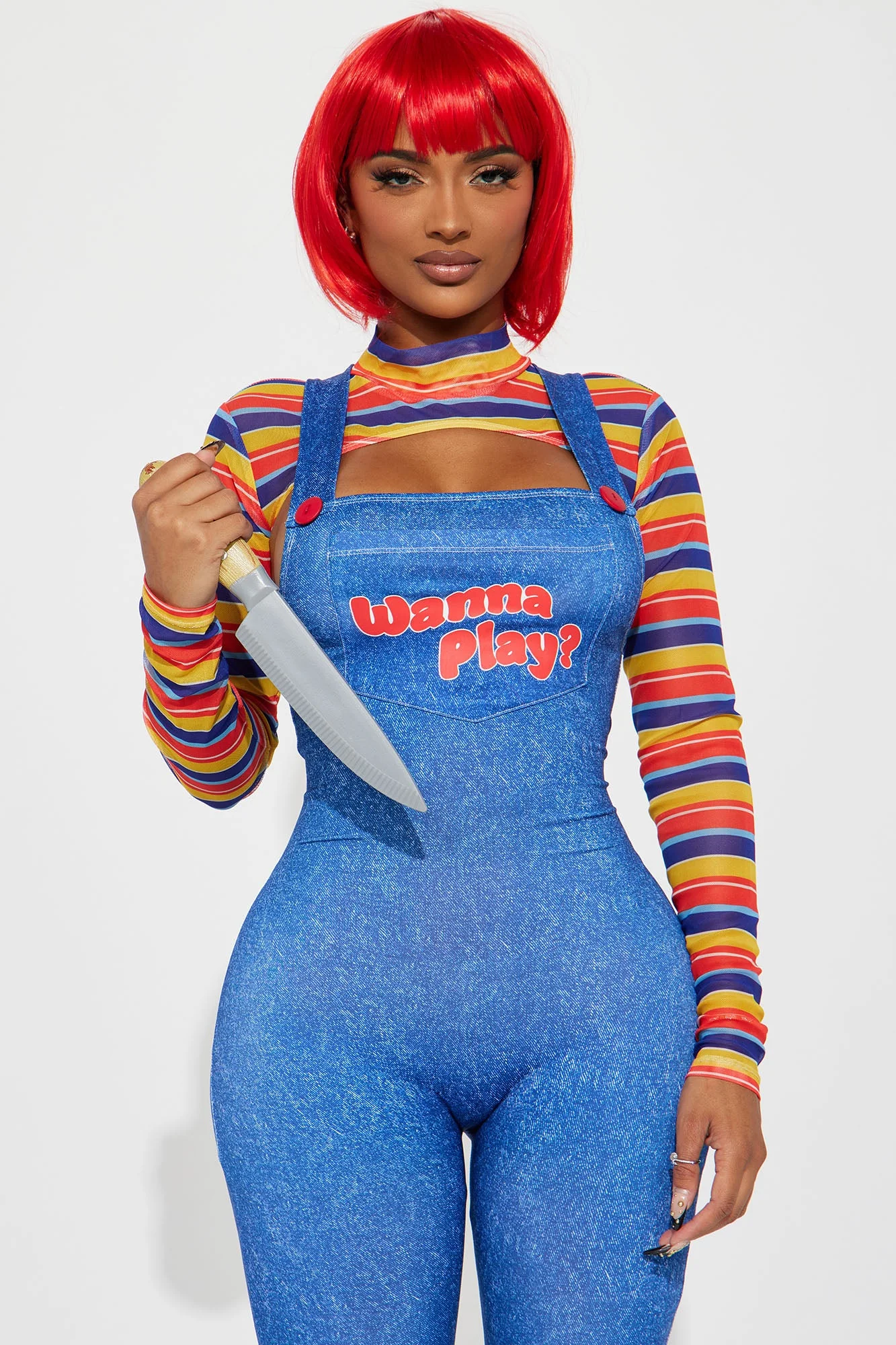Wanna Play Evil Doll Jumpsuit 4 Piece Costume Set - Multi Color