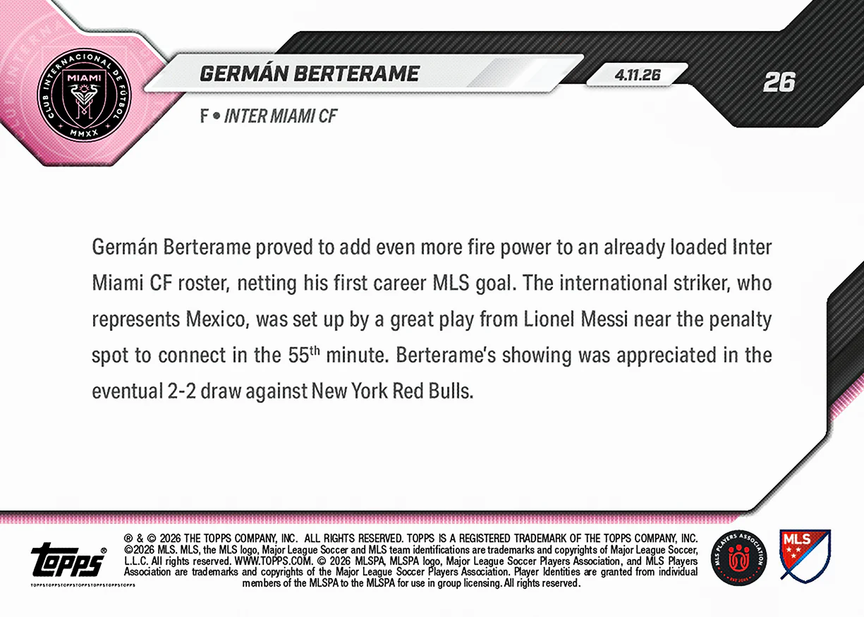 Germán Berterame - 2026 MLS Topps NOW® - Card 26 - PR: 285