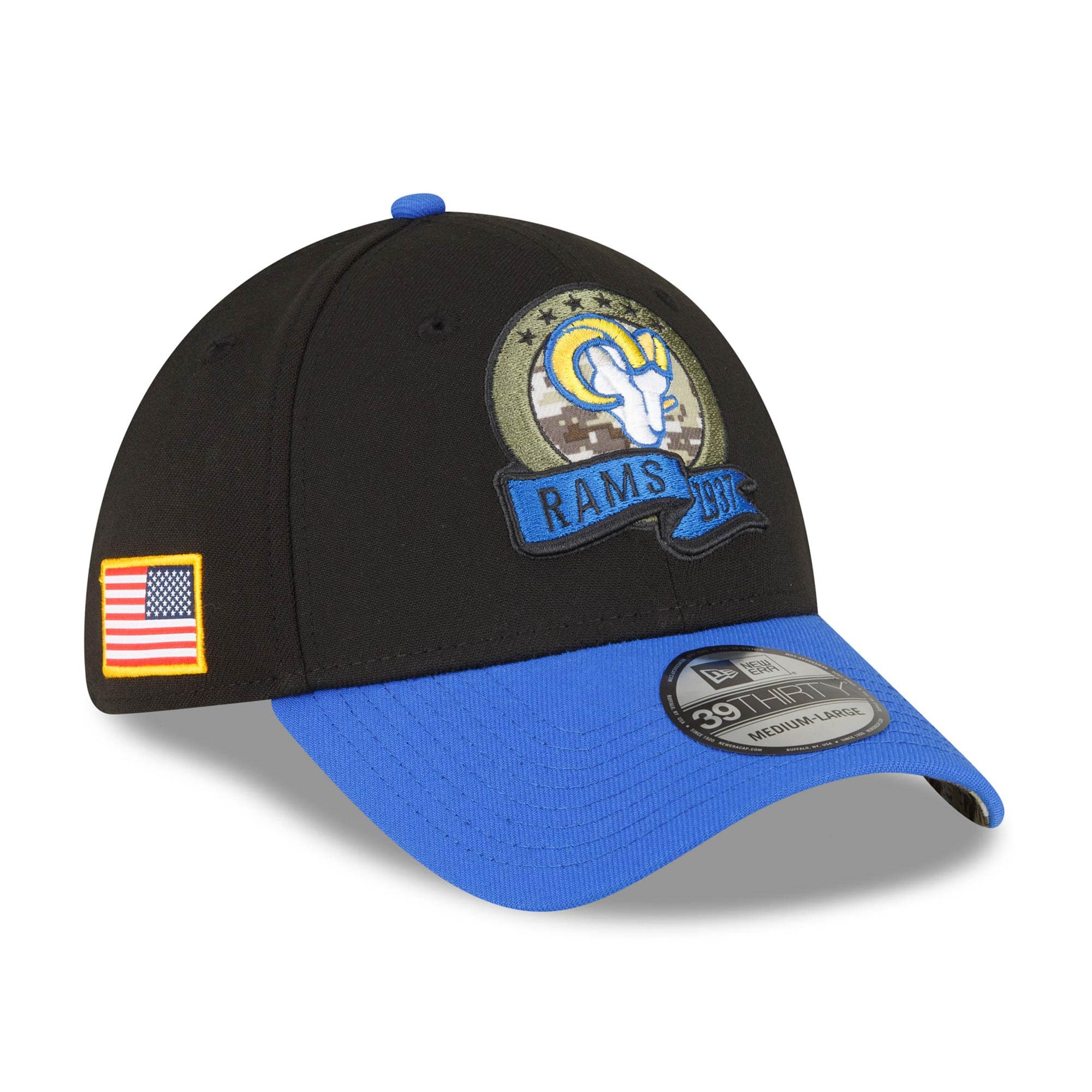 Los Angeles Rams 2022 NFL On-Field Salute to Service New Era 39THIRTY Flex Cap