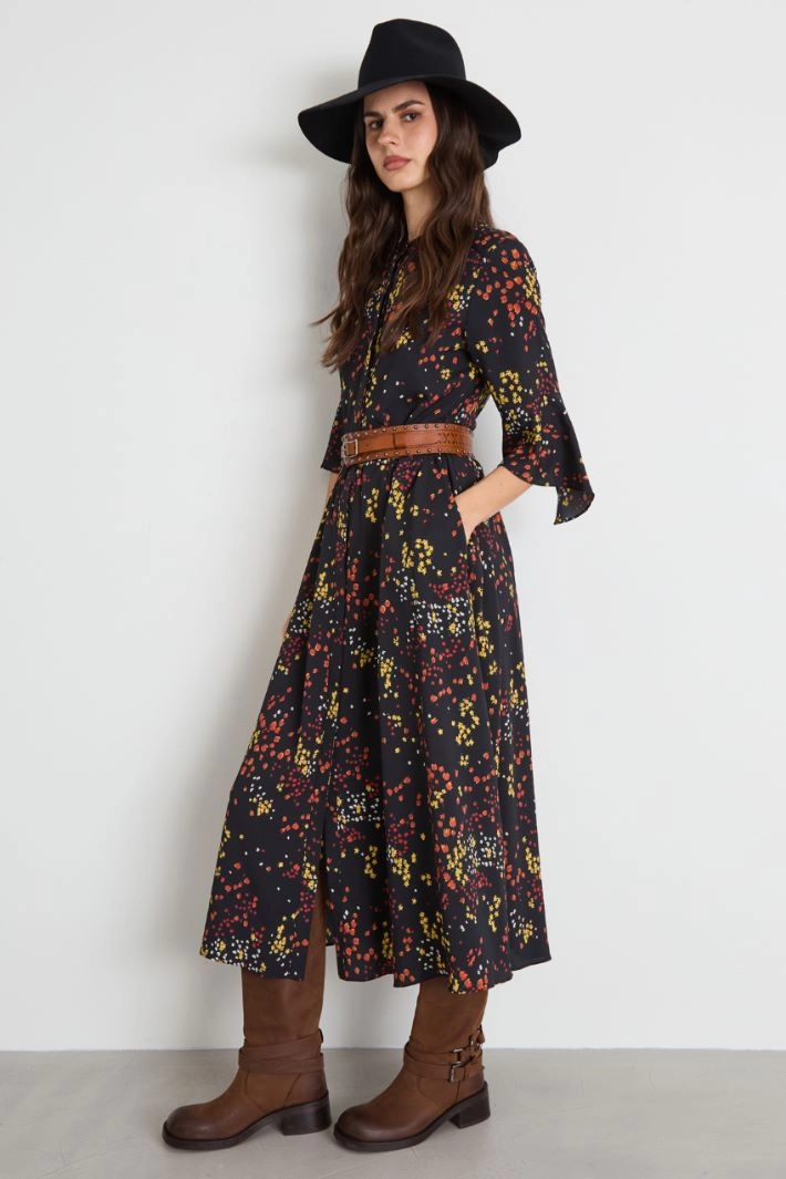 Crepe de chine shirt dress - BLACK