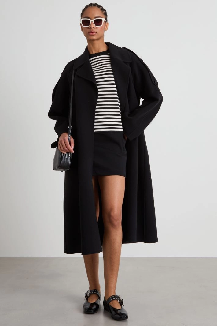 Flounced sleeve T-shirt - BLACK WHITE