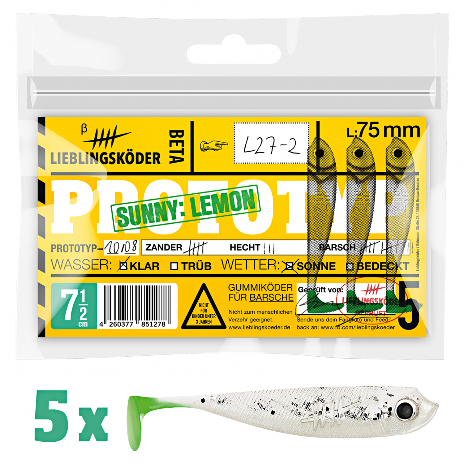 Lieblingsköder Shad Perch Bait (7.5 cm, Sunny Lemon)