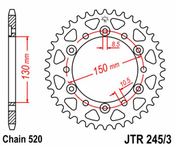 JT. Standard Steel Sprocket 245/3 - 520Ref: Jtc00067A / 1075003002