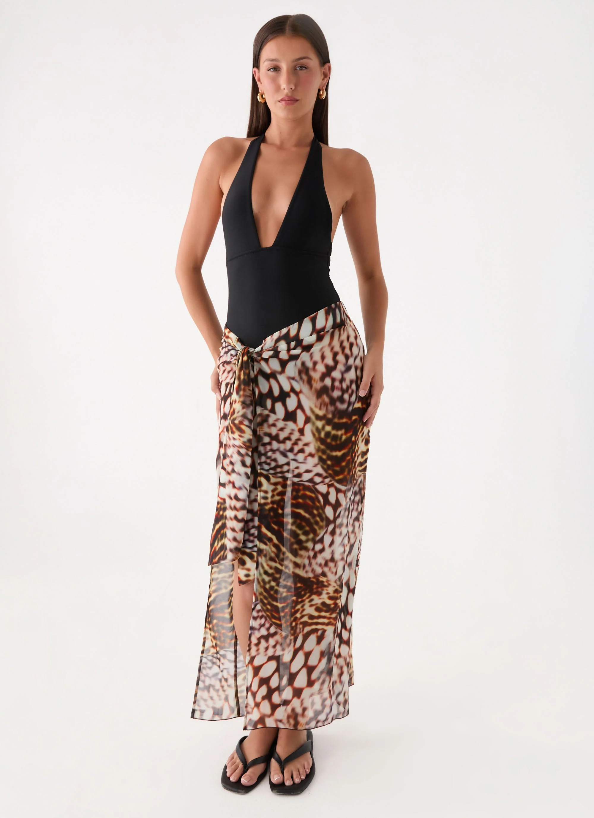 Low Tide Sarong Maxi Skirt - Leopard Hibiscus