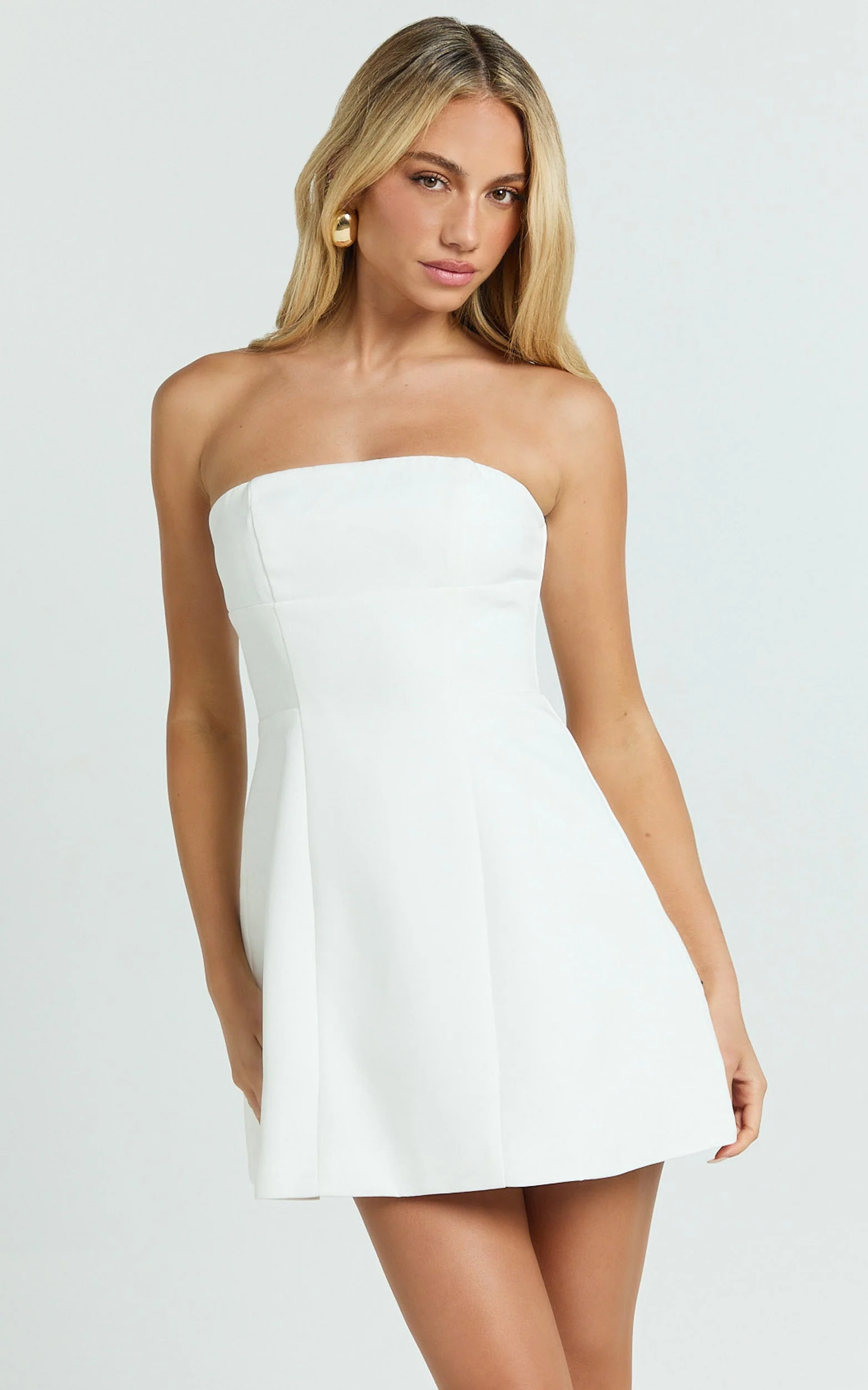 Catharine Mini Dress - Strapless A Line Dress in White