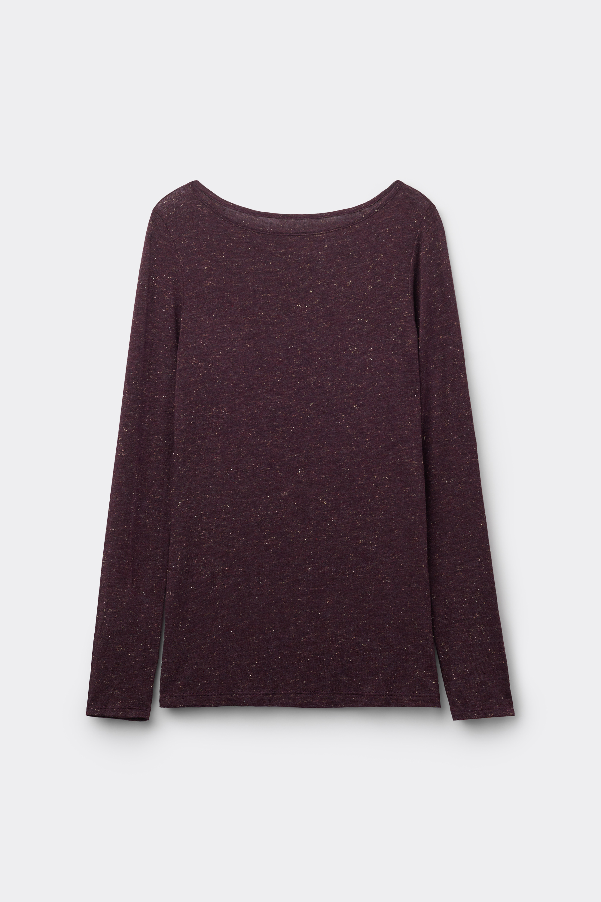 Long-Sleeved Boat Neck Lamé Merino Wool and Viscose Top