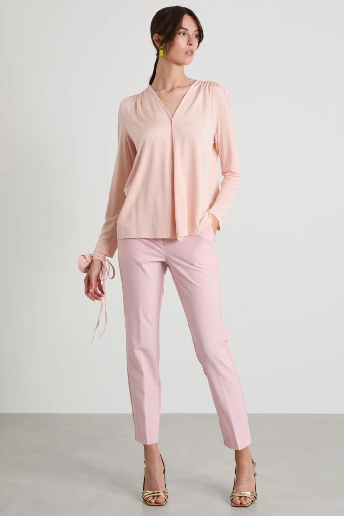Blouse with ribbon and flower detail - LIGHT PINK