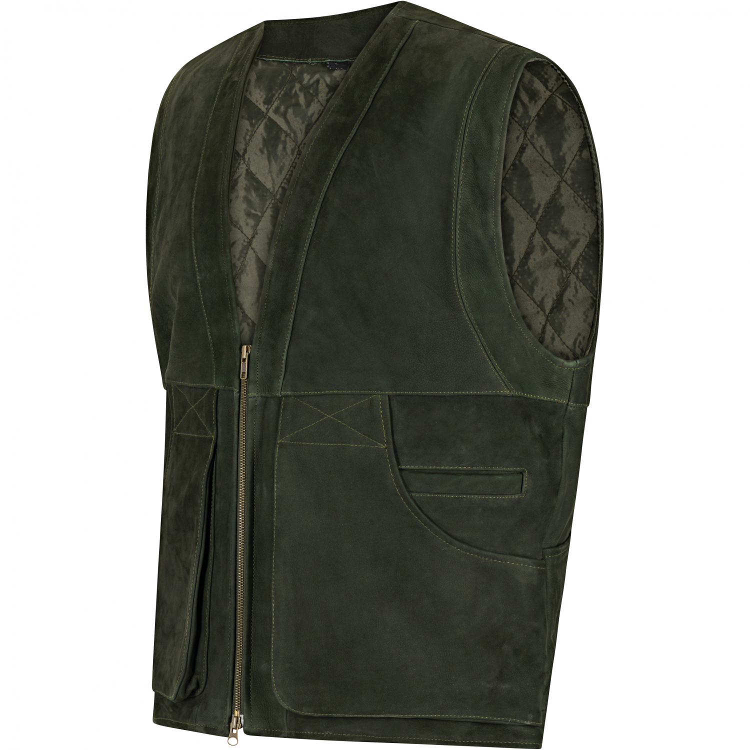 il Lago Prestige Leather Waistcoat Field Vest Men (Olive)
