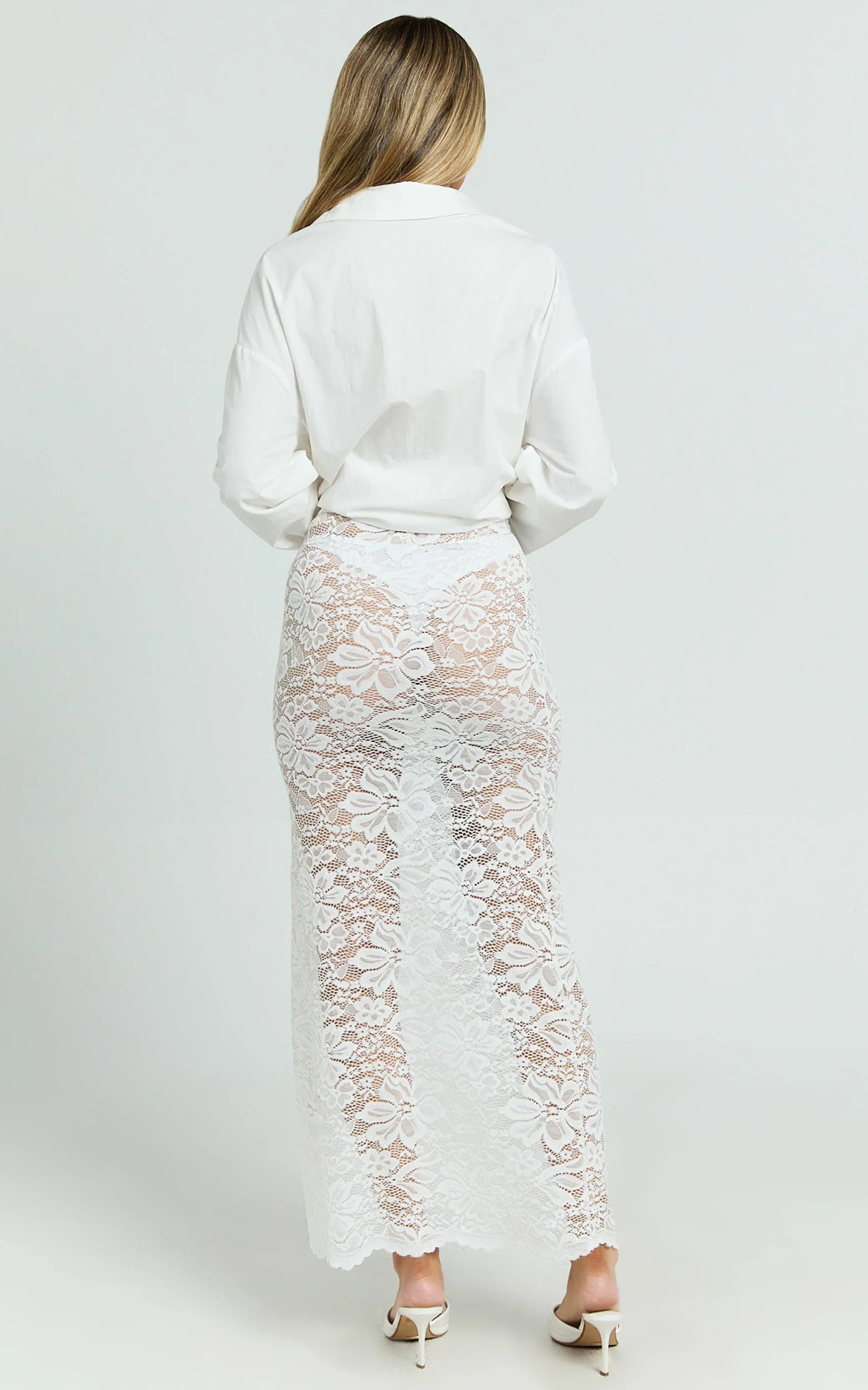 Dahlia Midi Skirt - Lace Skirt in White