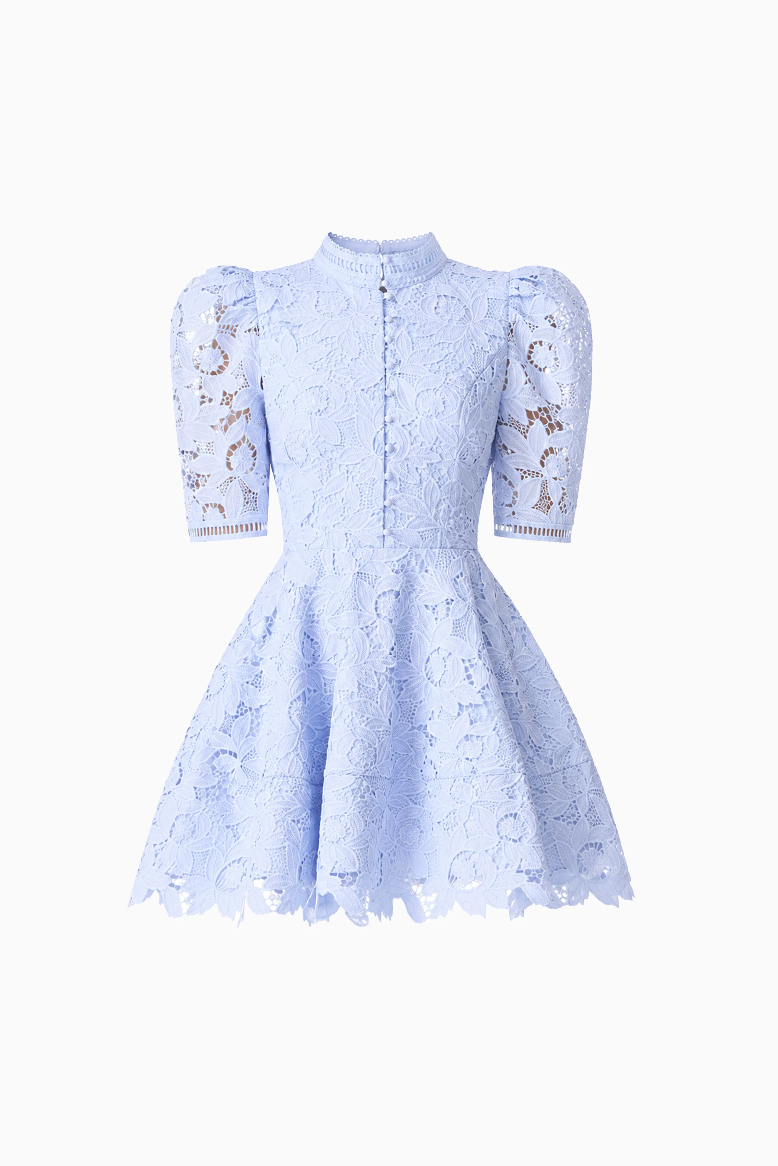 Lacy Puff Sleeve Mini Dress in Powder Blue
