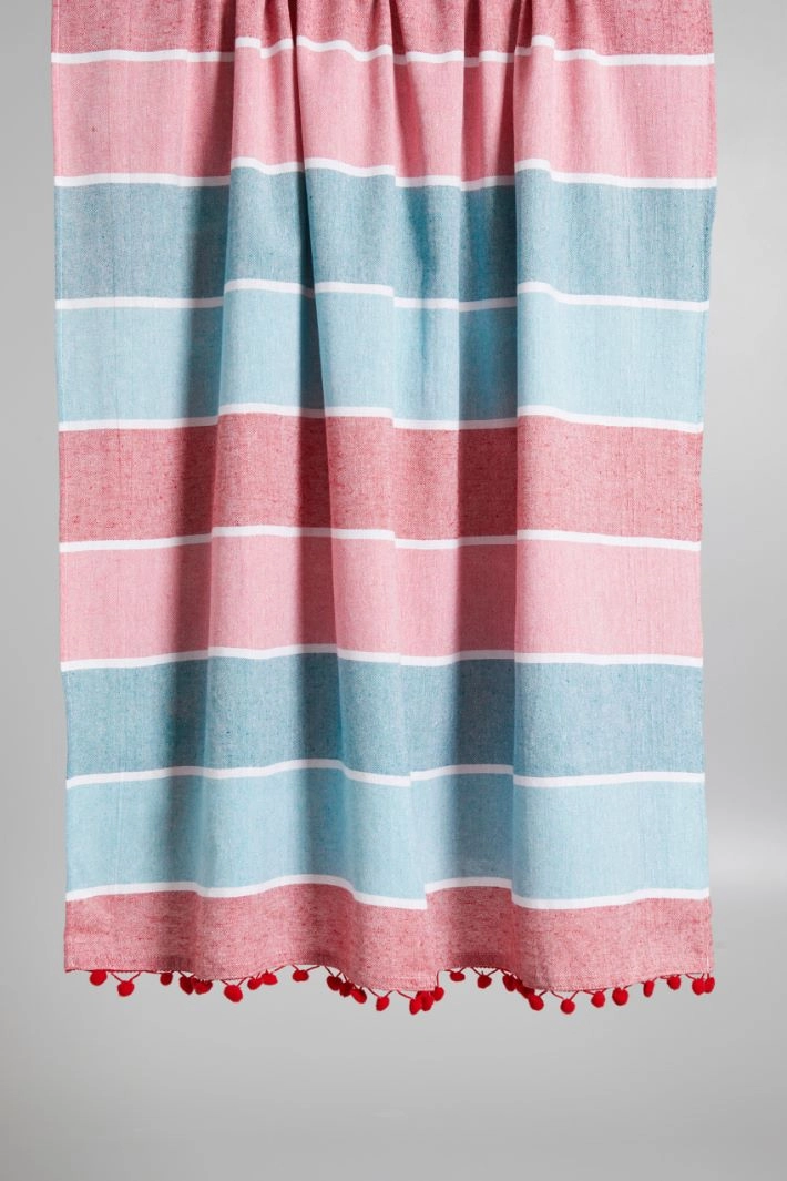Beach towel with pom poms - RED SEAWATER PINK