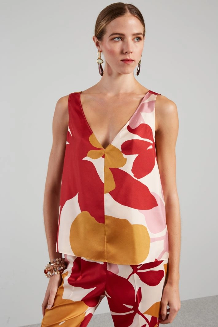 Bow-embellished twill top - STRAWBERRY MUSTARD IVORY