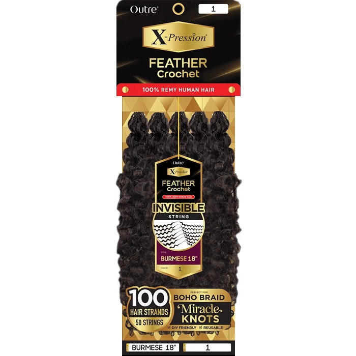 Outre X-Pression 100% Remy Human Hair Feather Crochet Braid - BURMESE 18