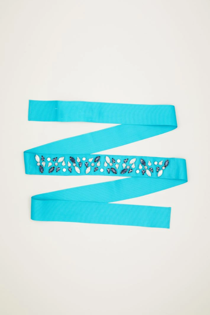 Rhinestone grosgrain belt - TURQUOISE