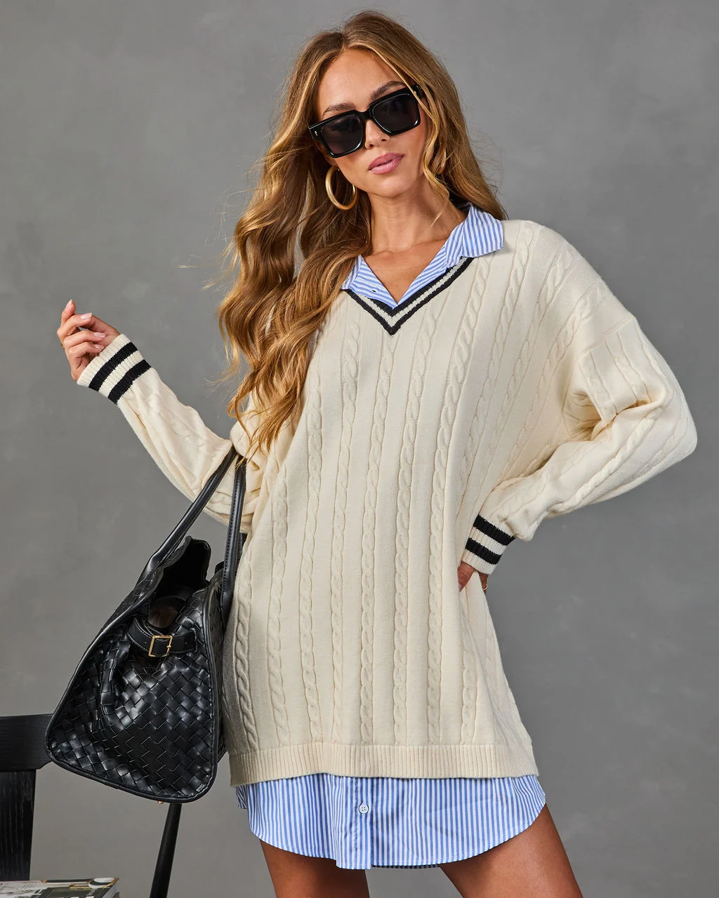 Field Estate Cable Knit Twofer Mini Sweater Dress
