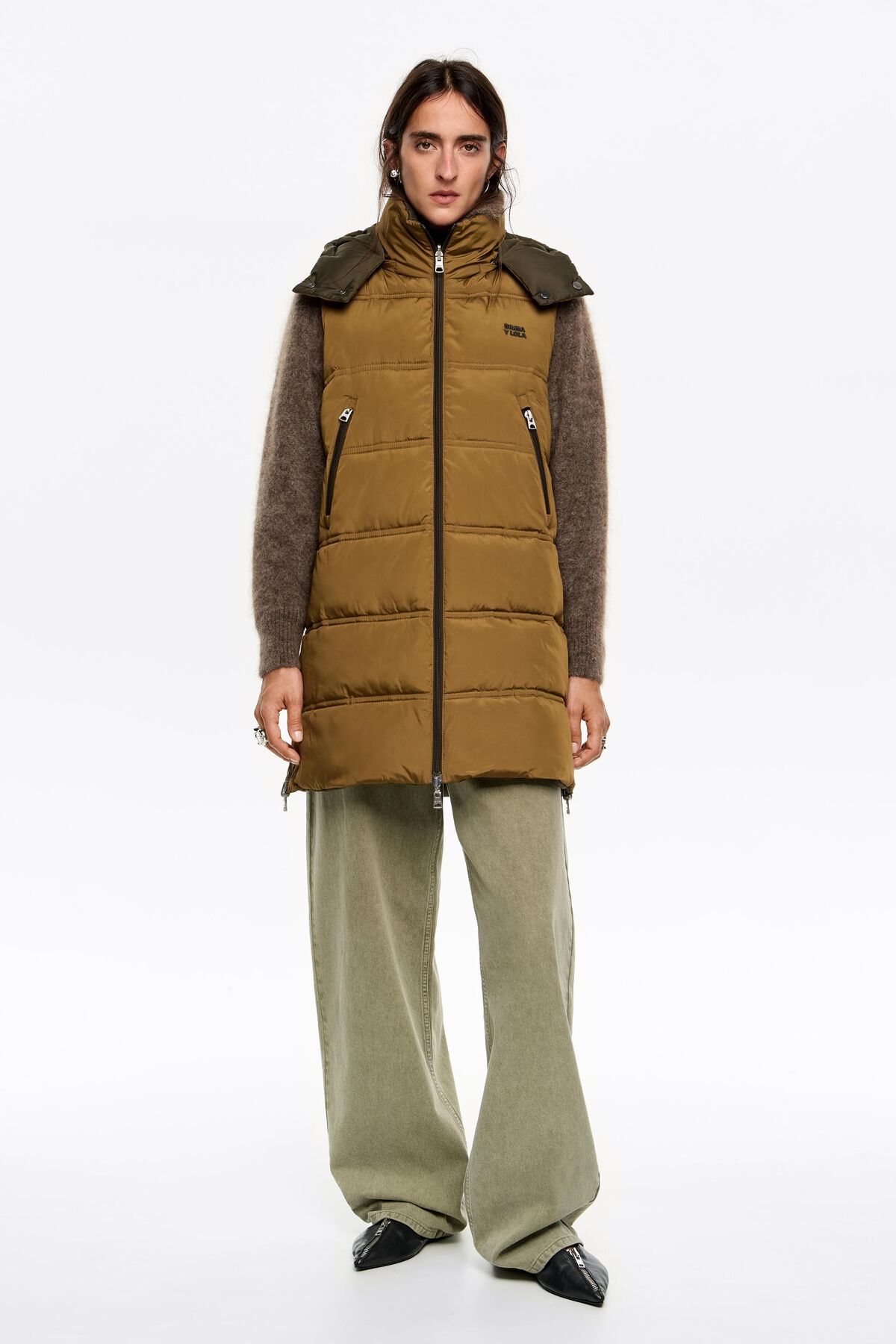 Light khaki hooded reversible vest