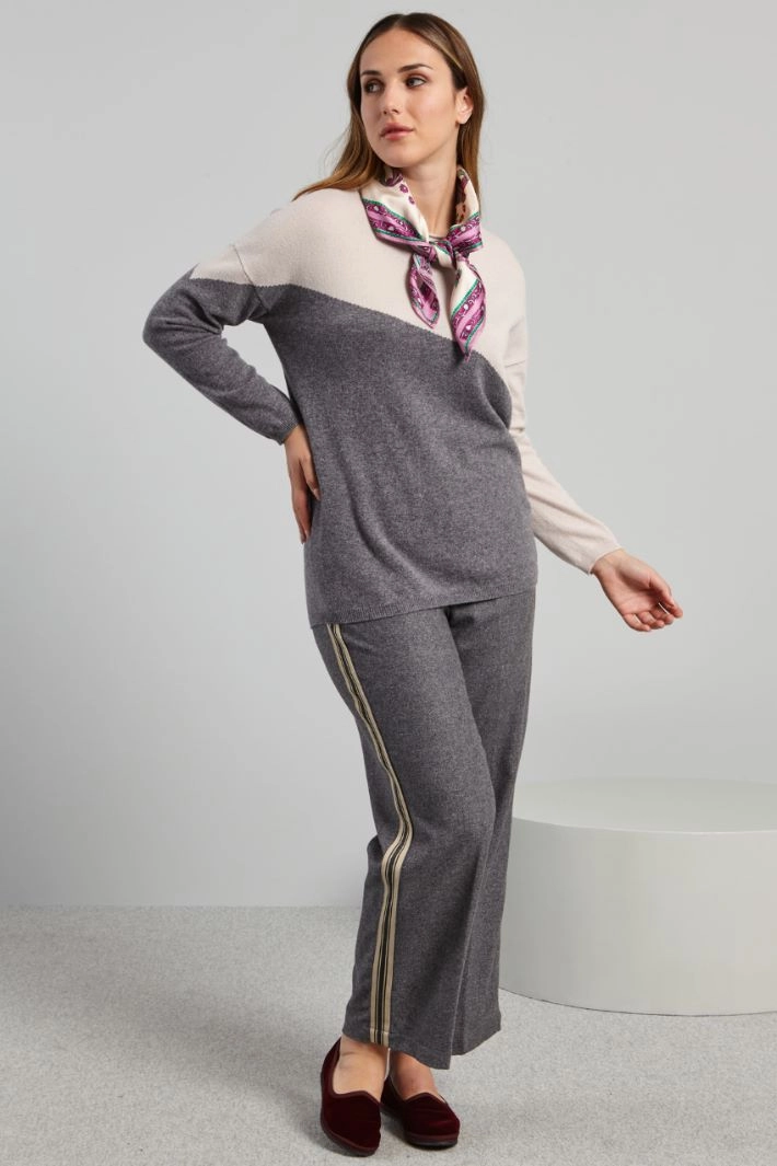 Trousers with side bands - GREY BEIGE