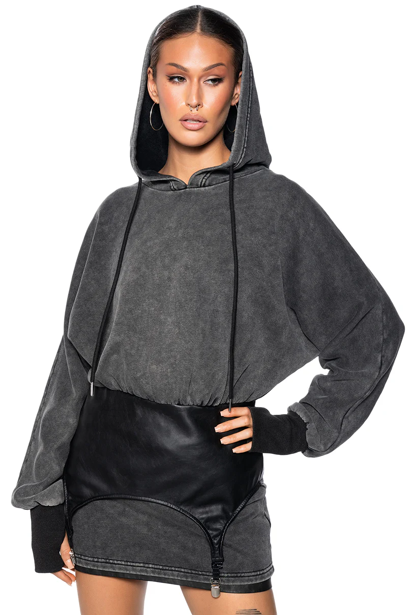 Comfy Chic Sweatshirt Dress With Pu Garter