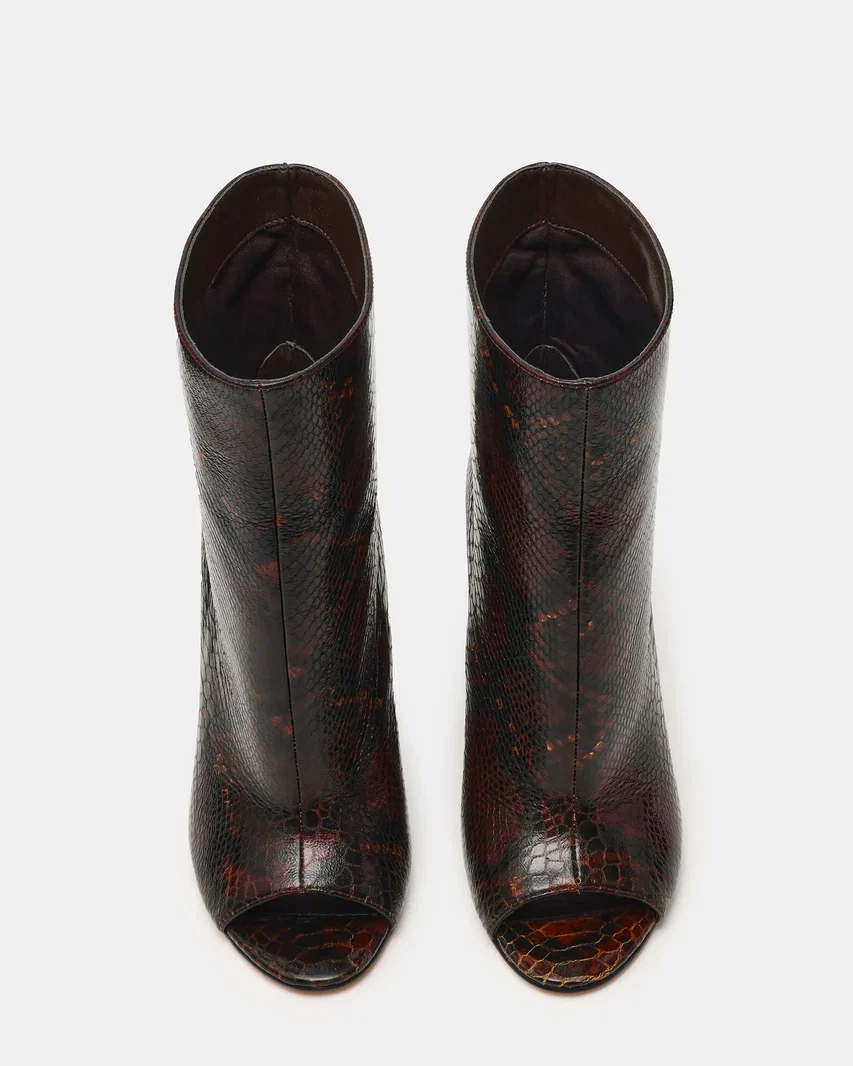 RYLIX Brown Snake Wedge Peep-Toe Women's Ankle Boot
