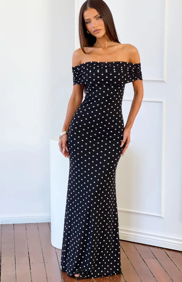 Cole Black Polka Mesh Maxi Dress