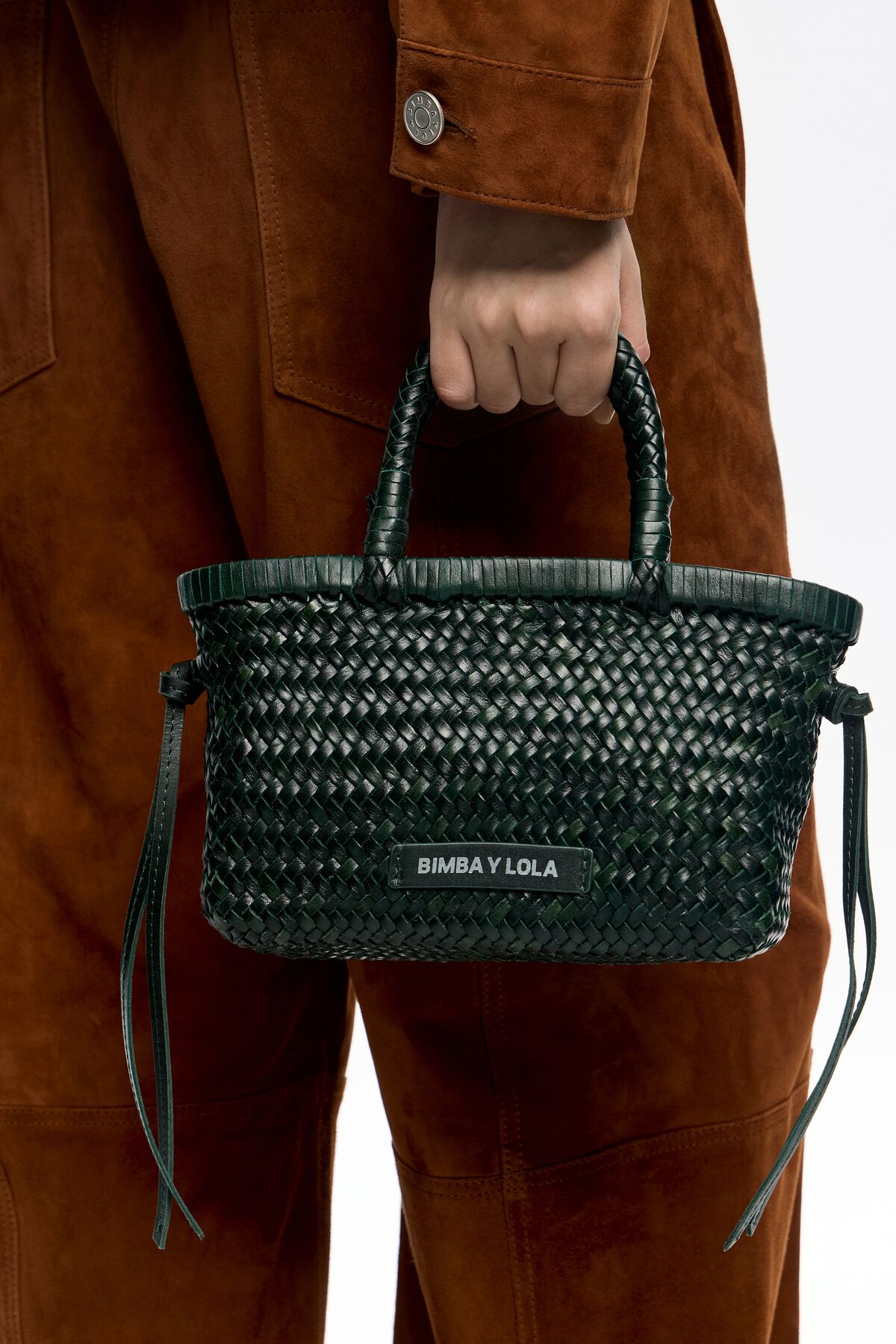 Dark green plaited leather mini bag