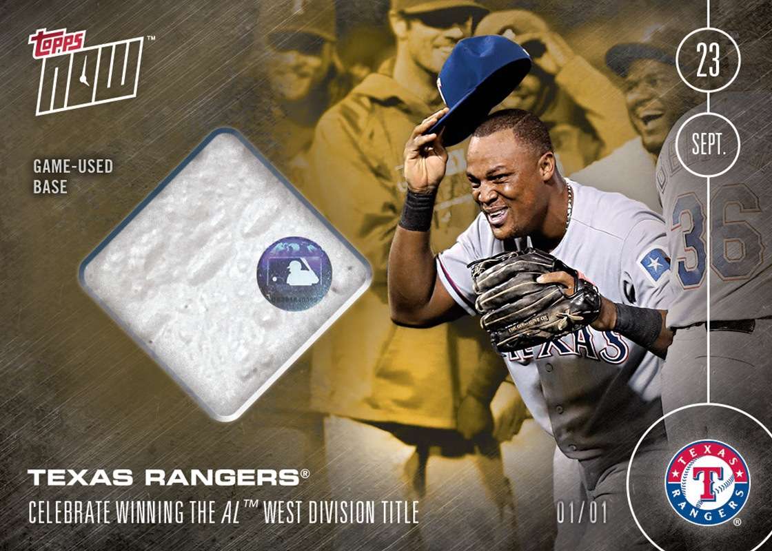 TEXAS RANGERS CLINCH A.L. WEST DIVISION TITLE RELIC Card # TO 1 - TOPPS NOW®