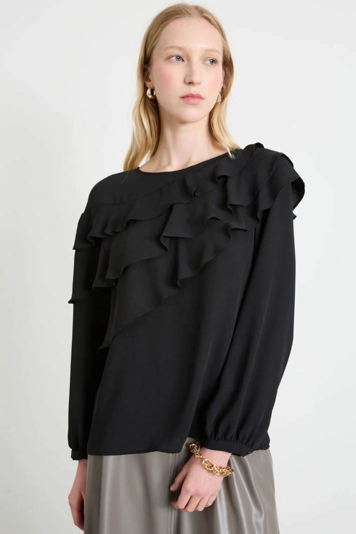 Blouse with ruffle - BLACK