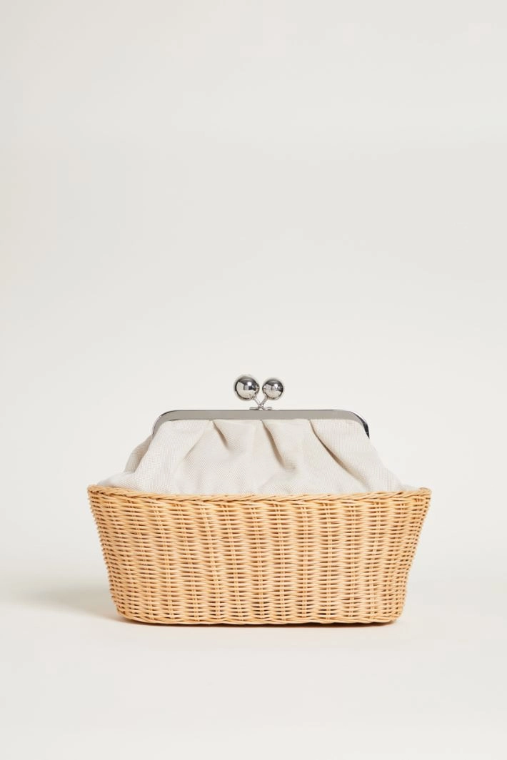 Canvas and rattan clutch - WHITE