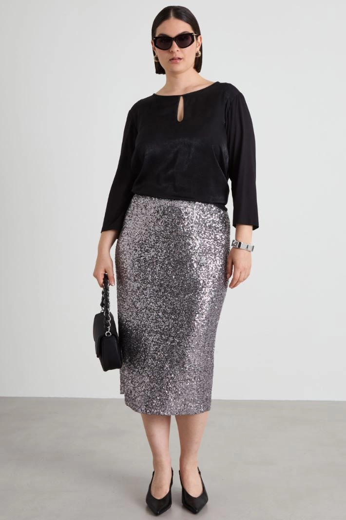 Jersey and satin T-shirt - BLACK