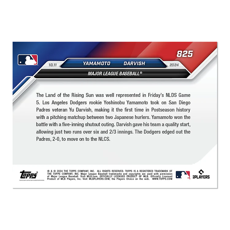 Yoshinobu Yamamoto/Yu Darvish - 2024 MLB Topps NOW® Card 825