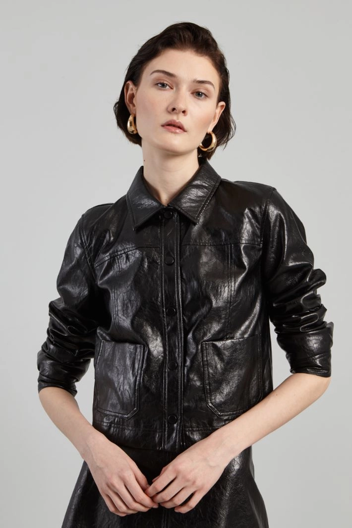 Short coated jersey jacket - BLACK