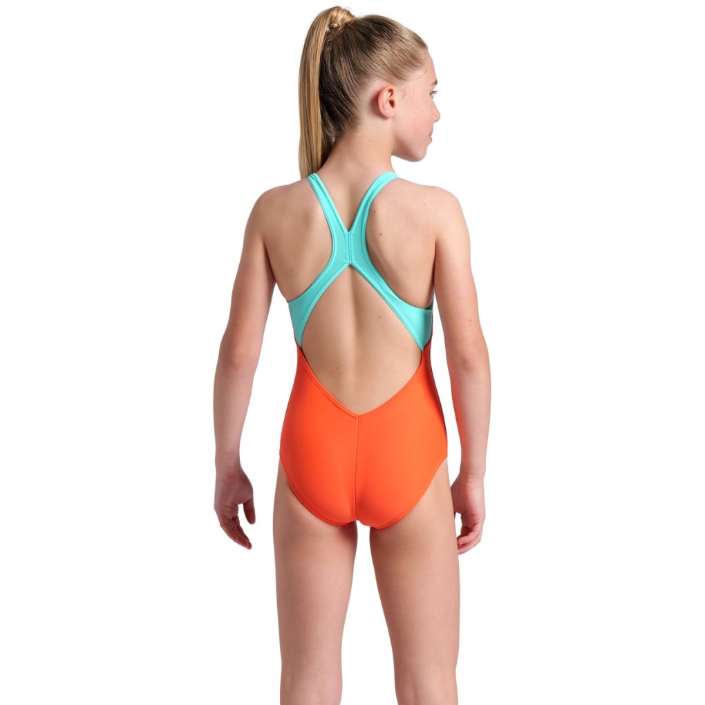 arena Feel Pastime V Back Swimsuit Girls - Calypso Coral/Water