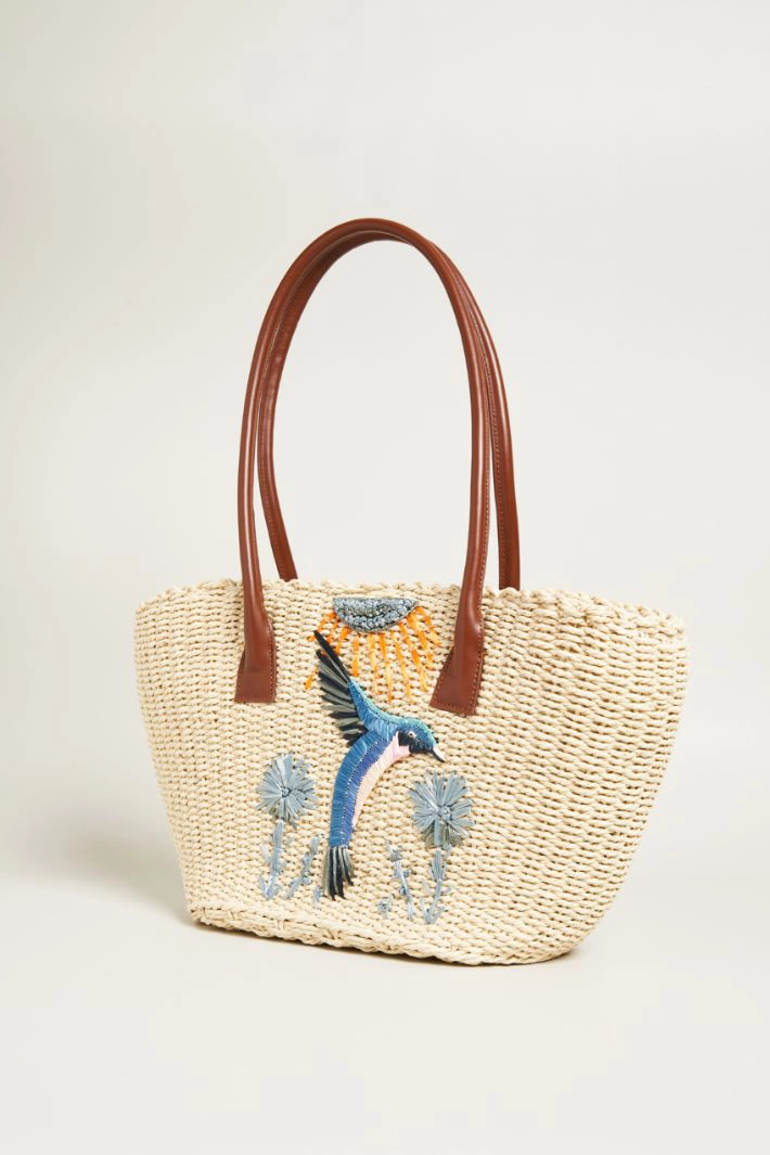 Bag with embroidered motif - STRAW