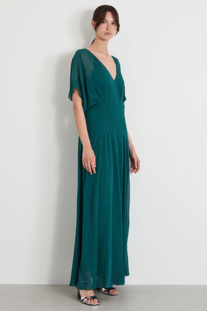 Long silk georgette dress - DARK GREEN