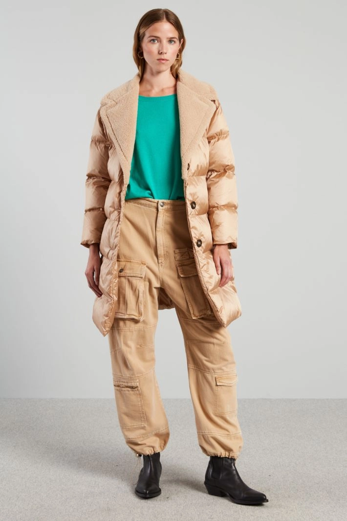 Puffer with trimmed plush collar - SAND