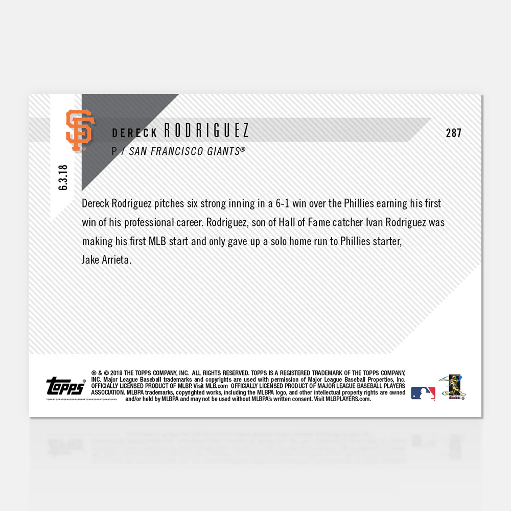 Dereck Rodriguez - 06/03/2018 TOPPS NOW® Card 287 - Print Run: 624