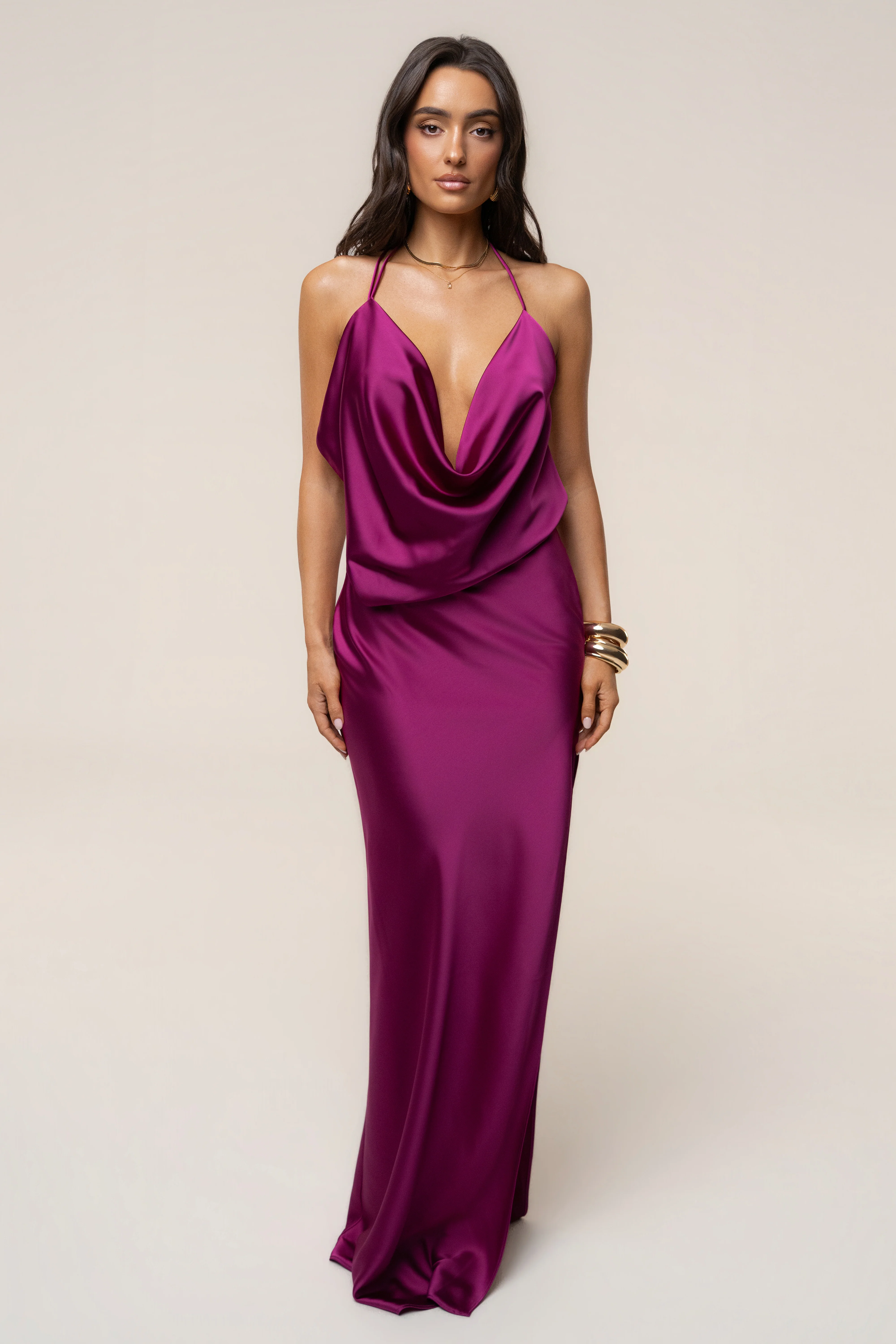 Fuchsia Delmara Cowl Maxi Dress
